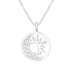 Sterling Silver CZ Moon and Sun Necklace